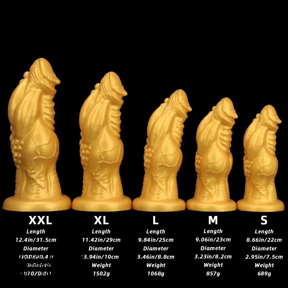 Gold ribbed silicone fantasy dildo, photo 8