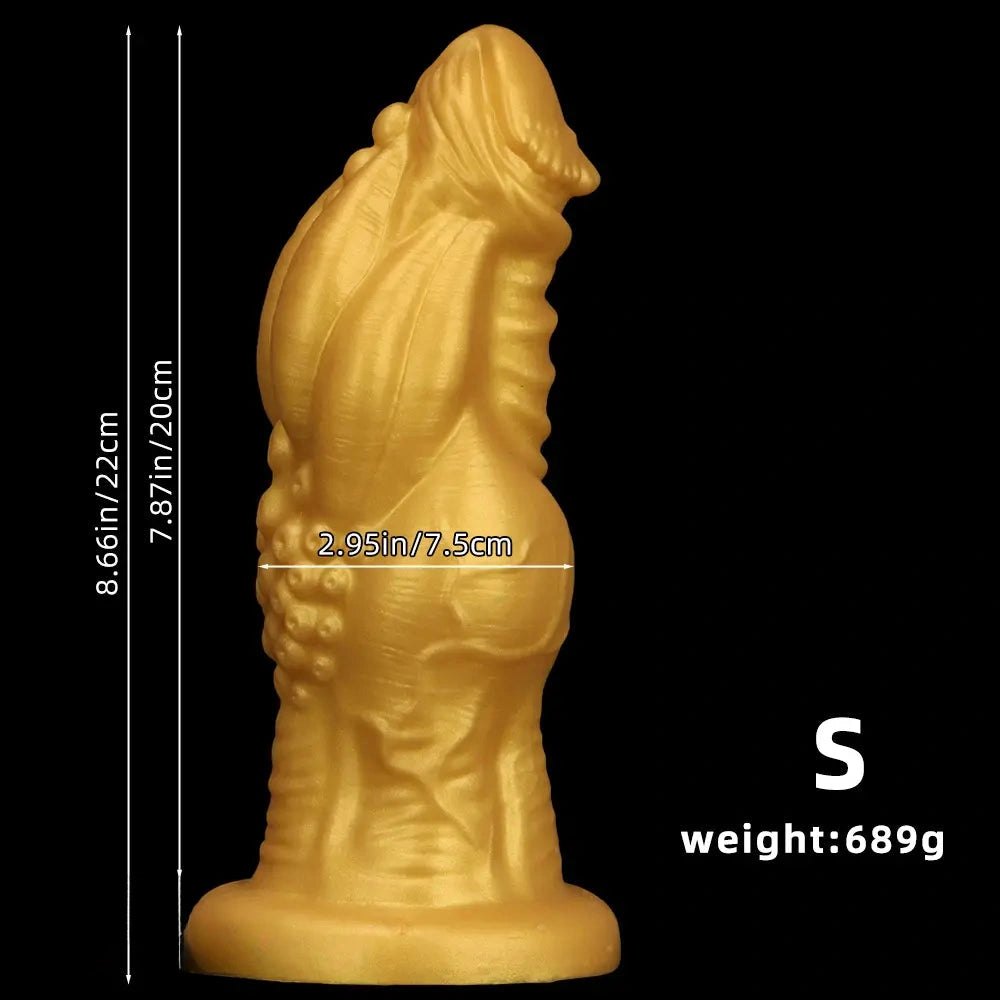 Gold ribbed silicone fantasy dildo, photo 9