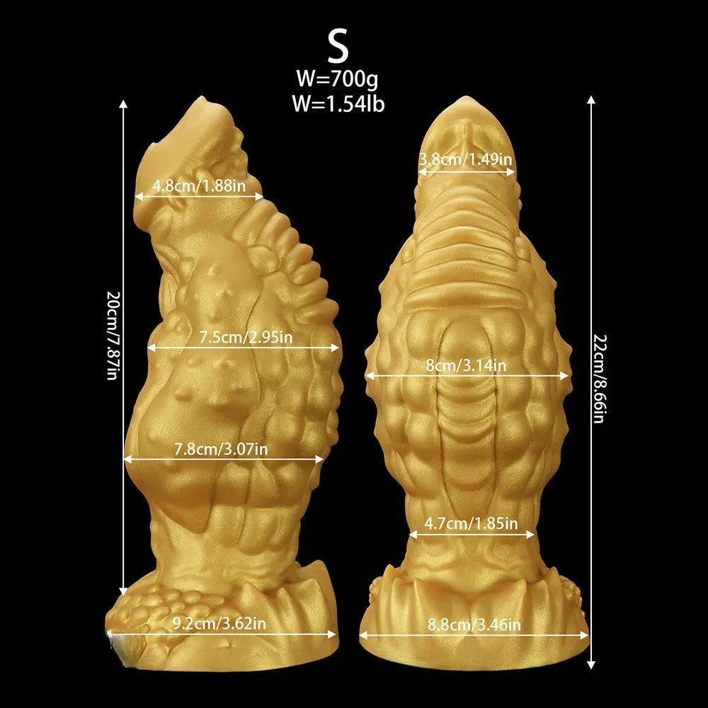 Golden scaled thick silicone monster dildo, photo 16
