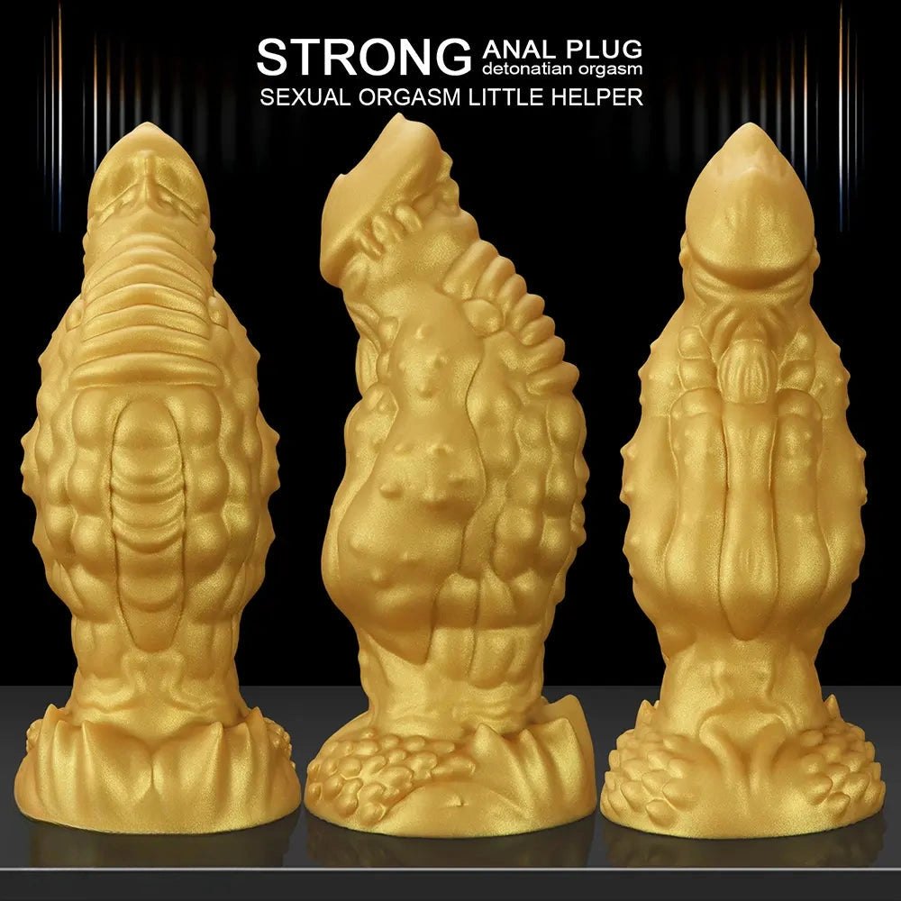Golden scaled thick silicone monster dildo, photo 2