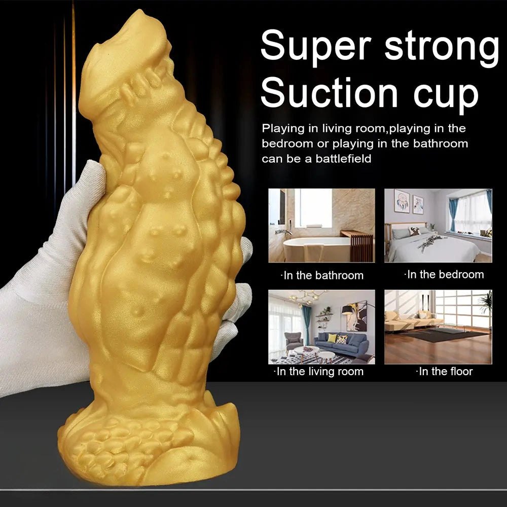 Golden scaled thick silicone monster dildo, photo 3