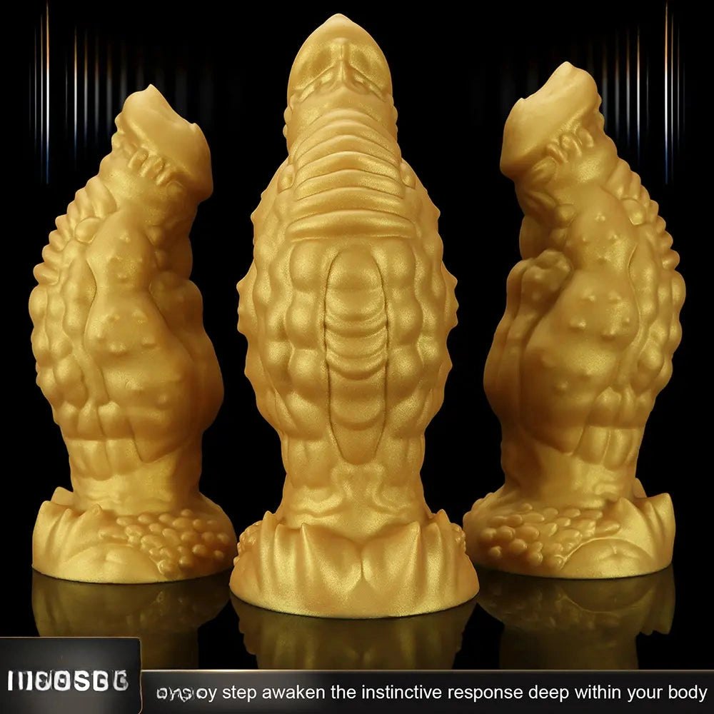 Golden scaled thick silicone monster dildo, photo 4