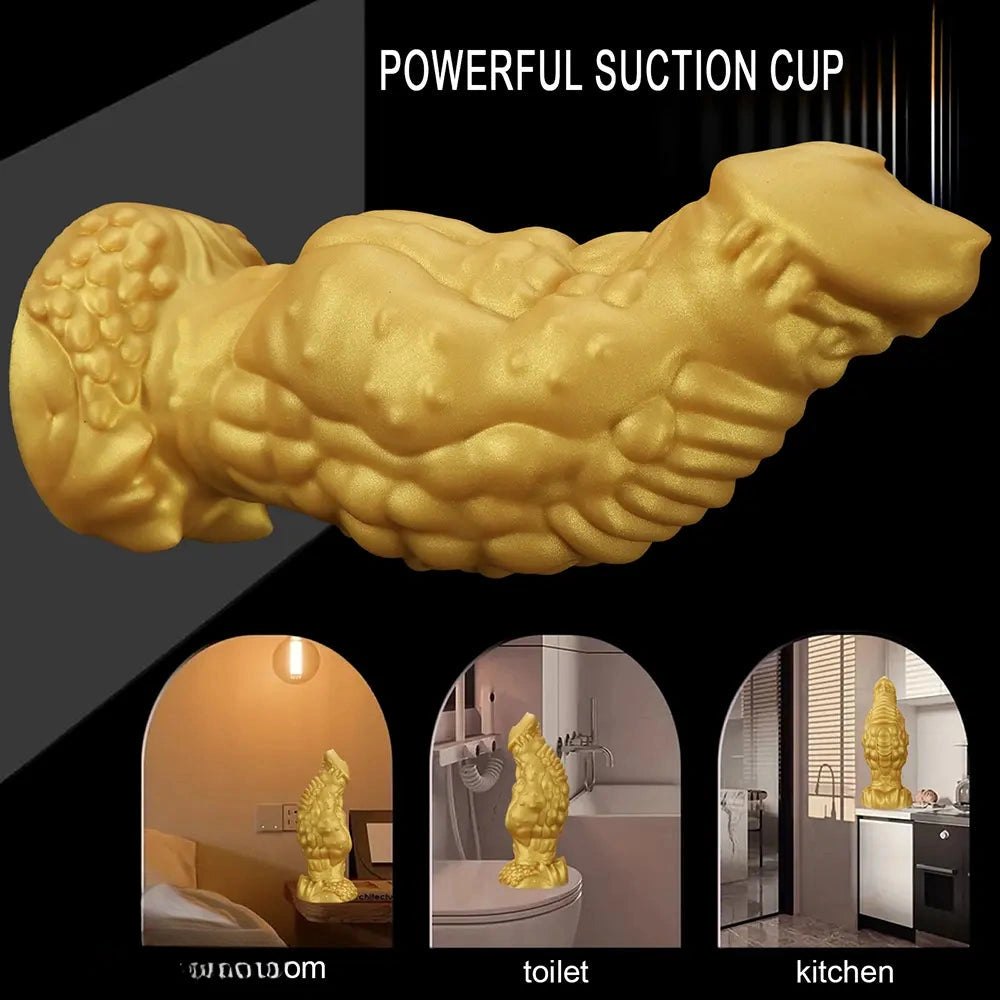 Golden scaled thick silicone monster dildo, photo 5