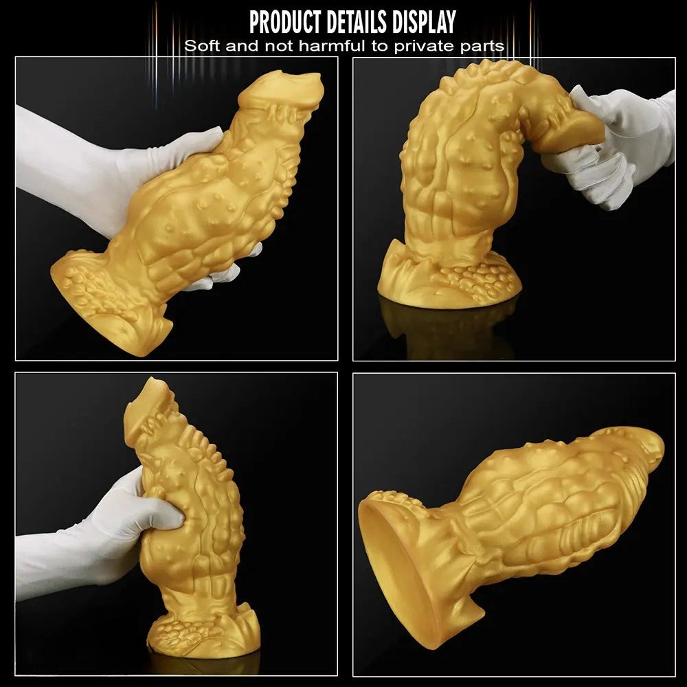 Golden scaled thick silicone monster dildo, photo 6