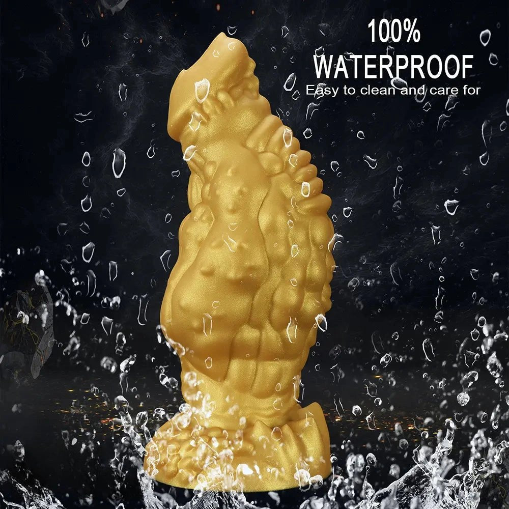Golden scaled thick silicone monster dildo, photo 8