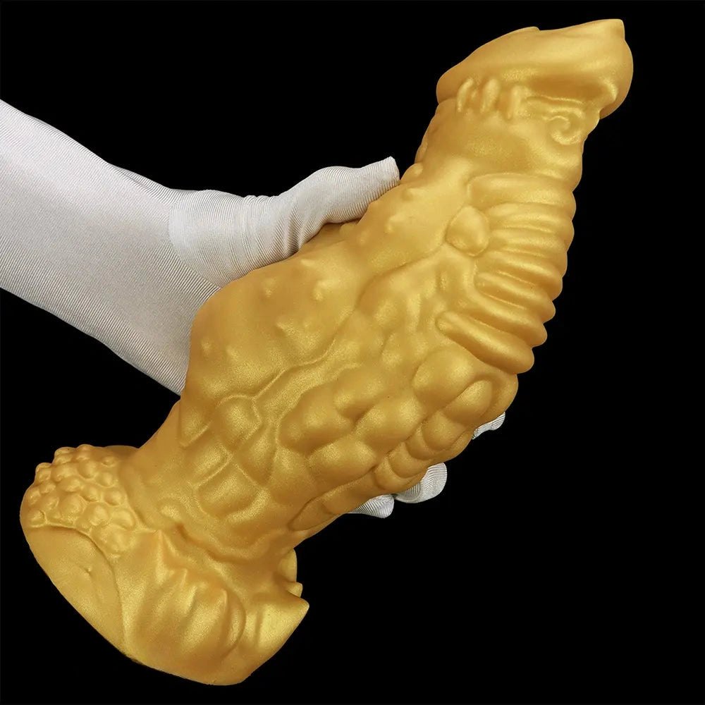 Golden scaled thick silicone monster dildo, photo 9
