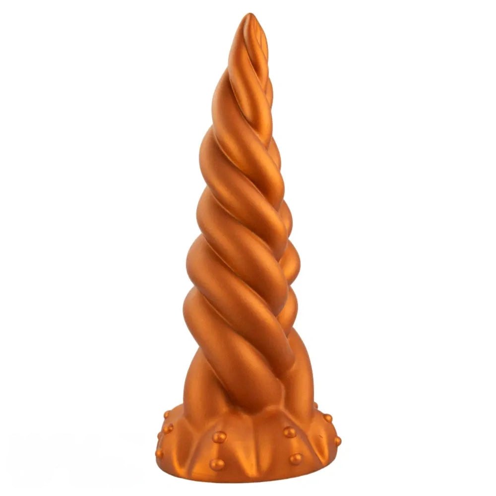 Gold twisted silicone fantasy dildo, photo 1