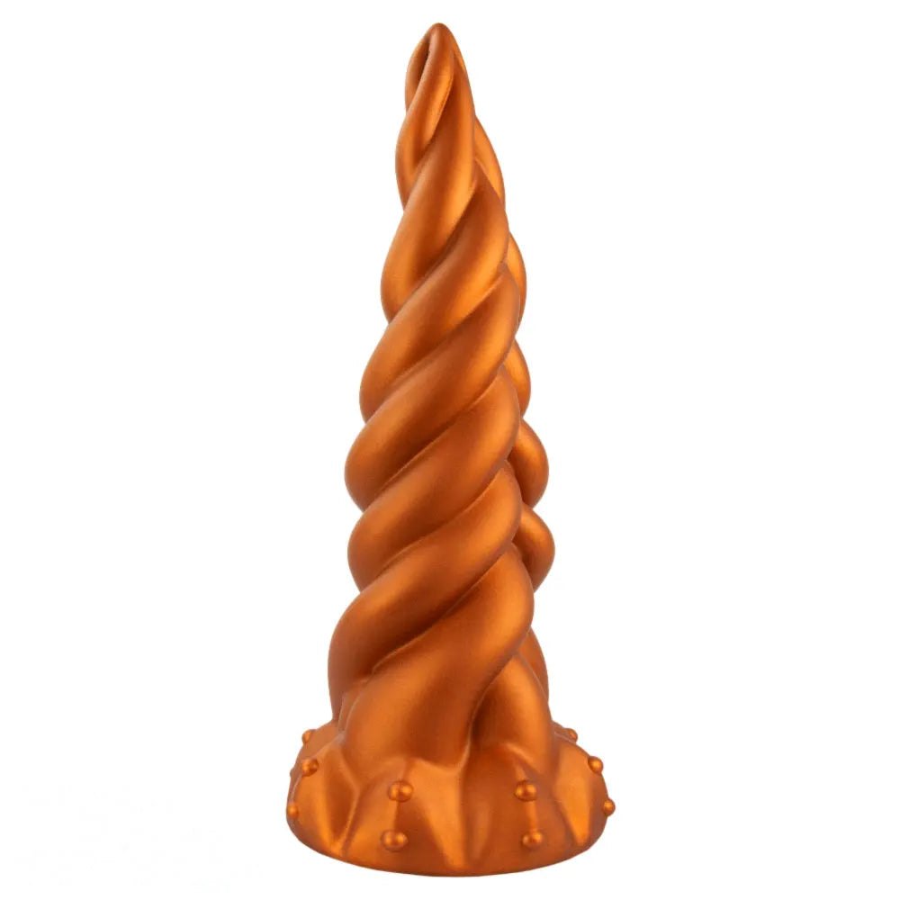 Gold twisted silicone fantasy dildo, photo 10