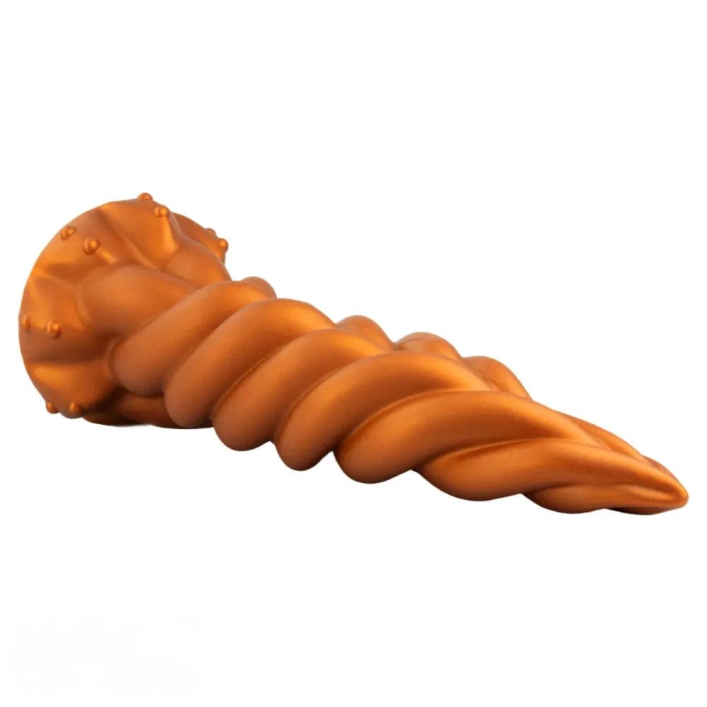 Gold twisted silicone fantasy dildo, photo 12