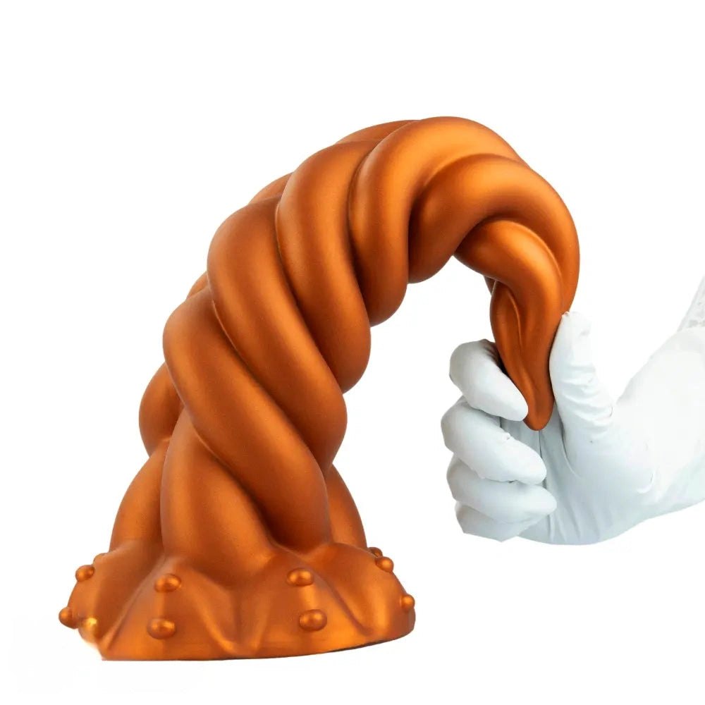 Gold twisted silicone fantasy dildo, photo 13