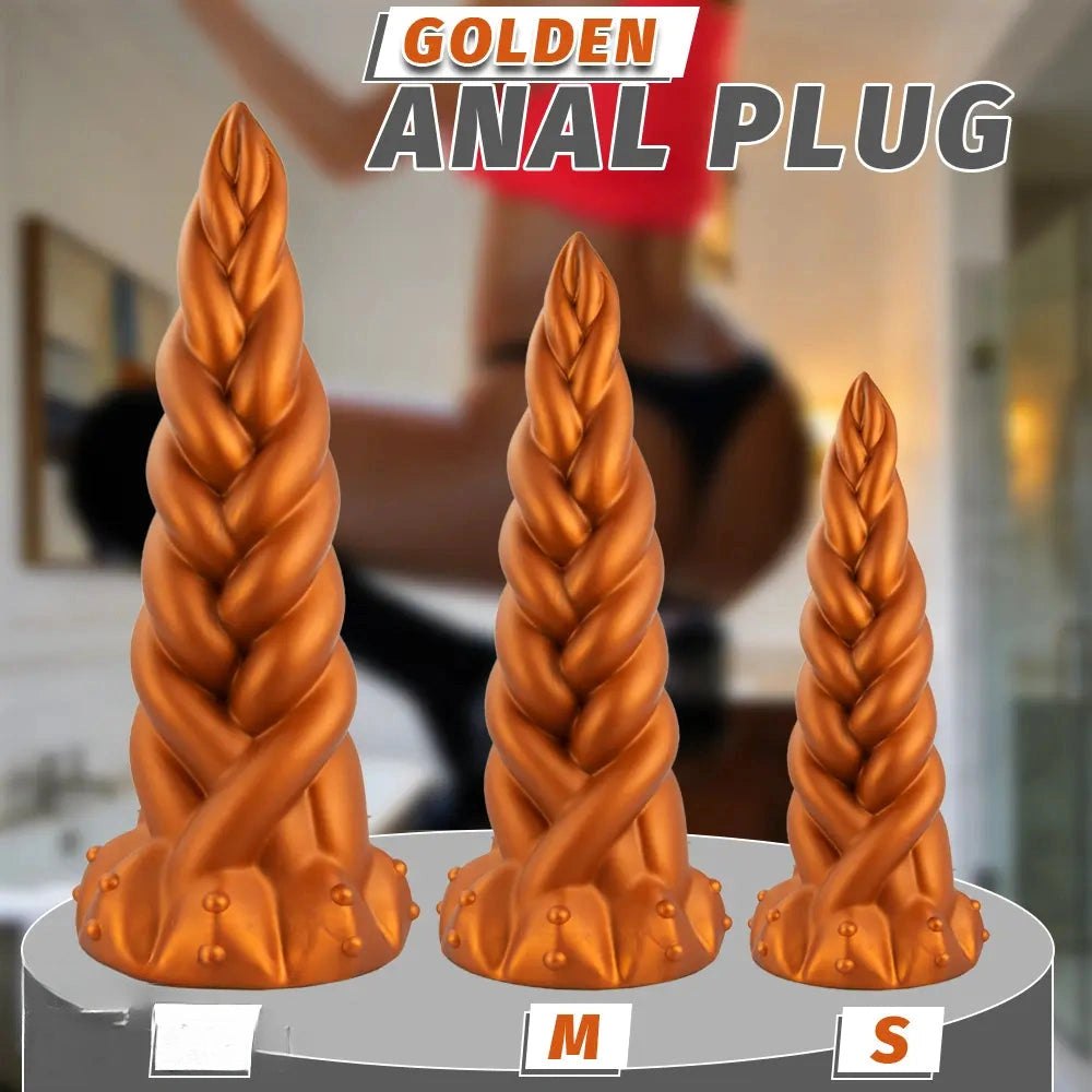 Gold twisted silicone fantasy dildo, photo 2