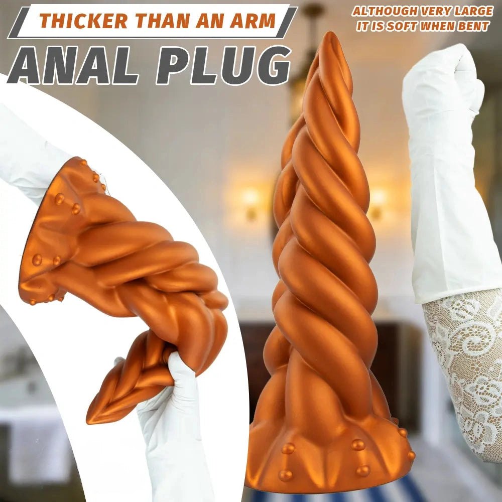 Gold twisted silicone fantasy dildo, photo 3