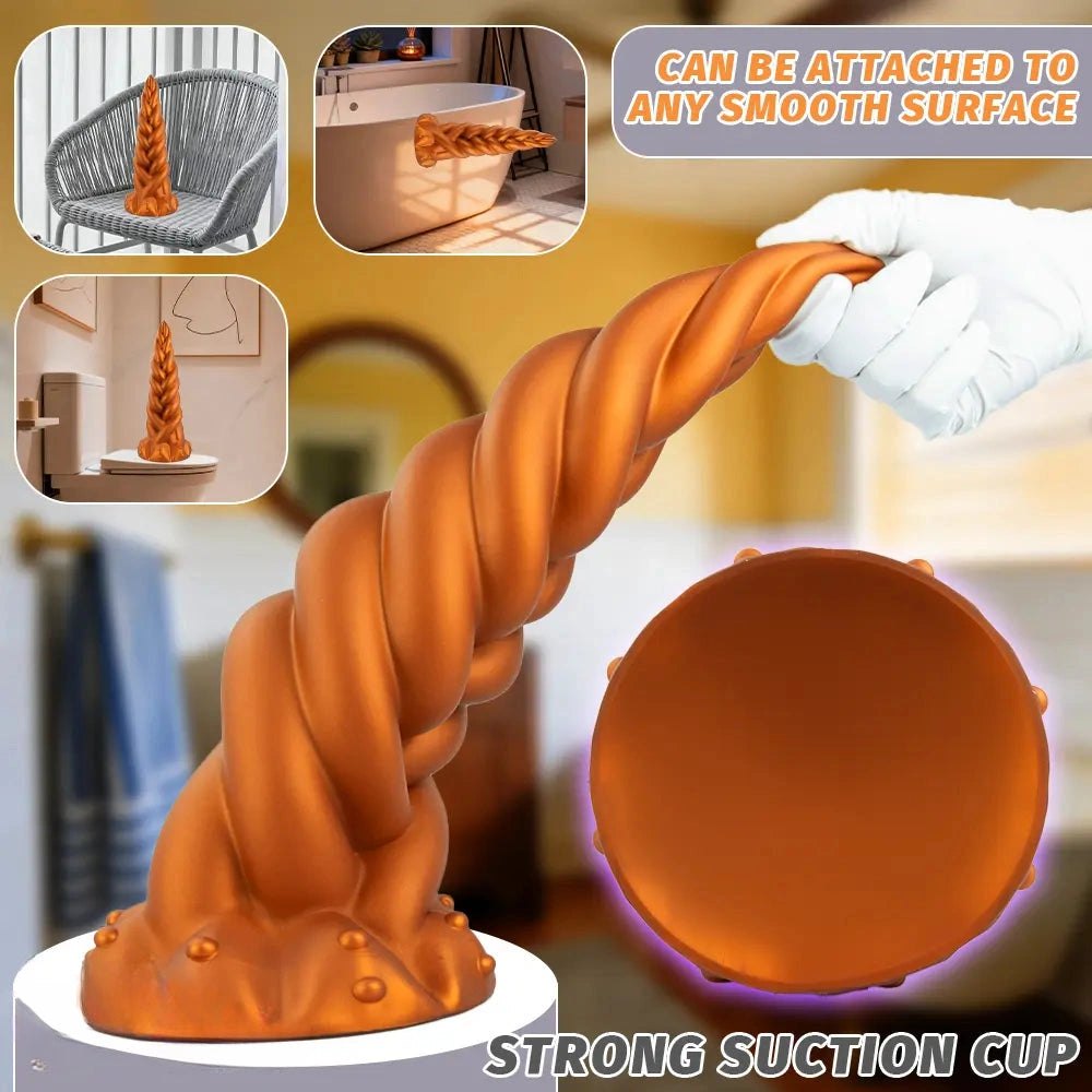 Gold twisted silicone fantasy dildo, photo 4