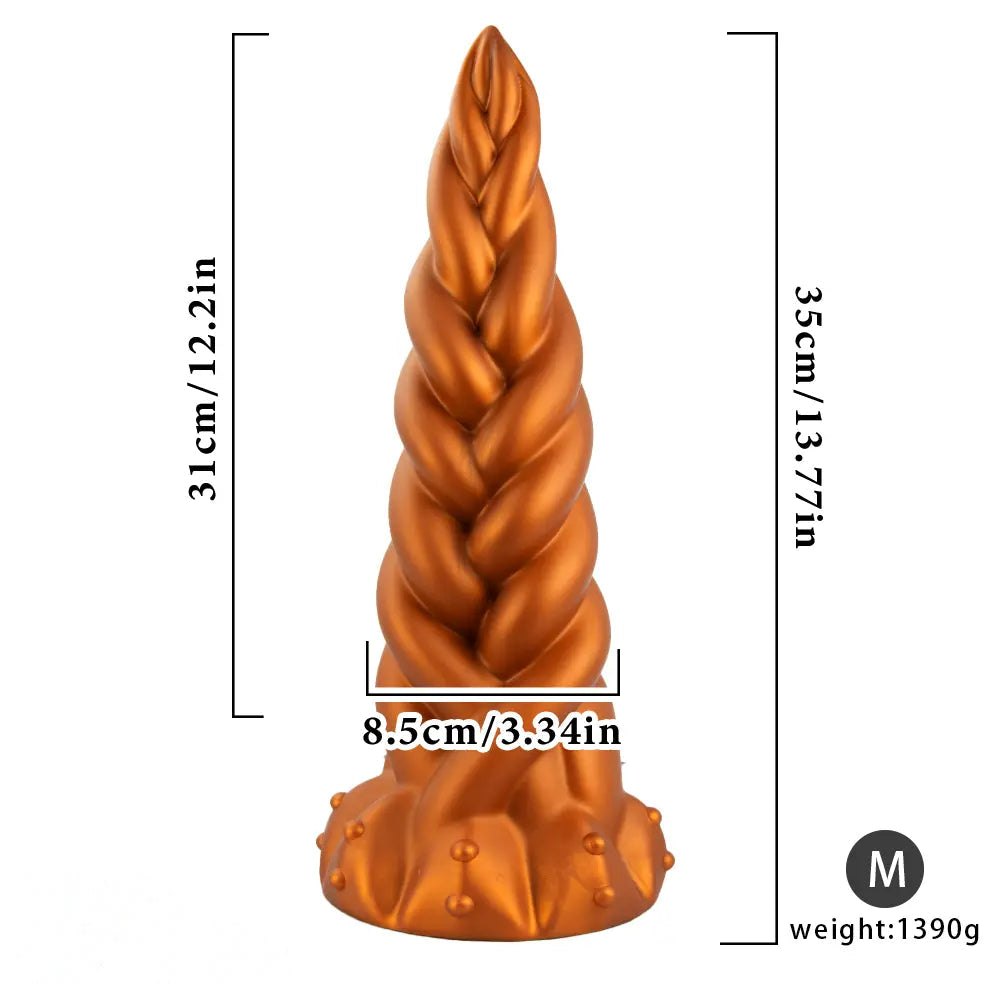 Gold twisted silicone fantasy dildo, photo 7