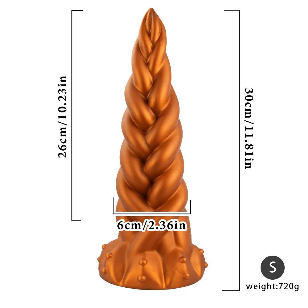 Gold twisted silicone fantasy dildo, photo 8