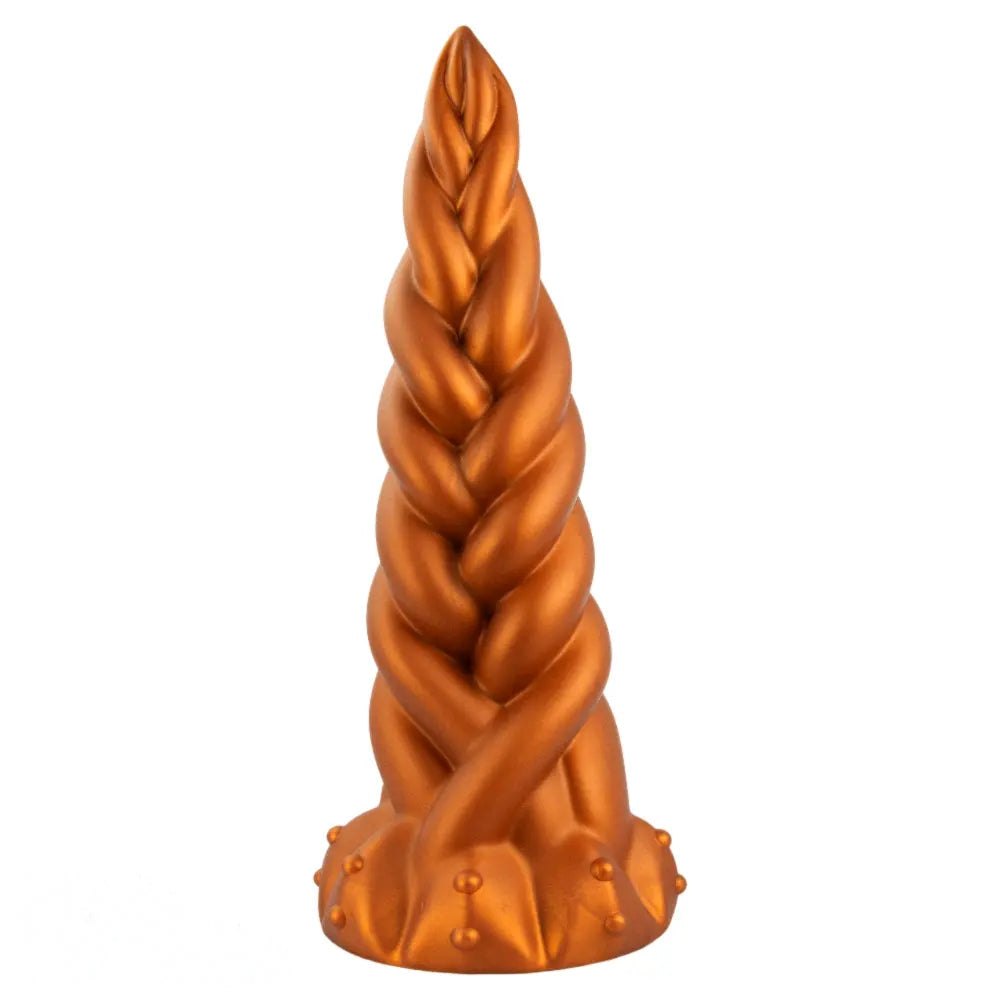 Gold twisted silicone fantasy dildo, photo 9