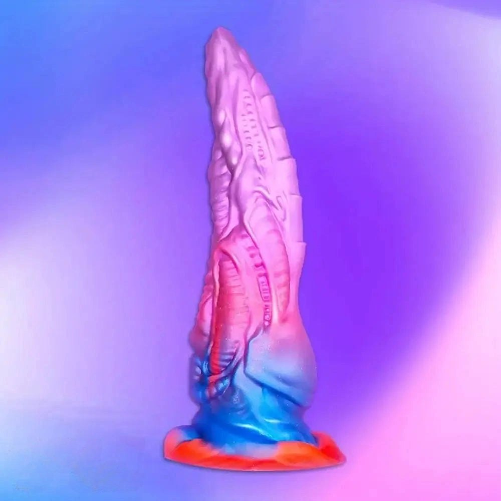 Pink gradient textured silicone fantasy dildo, photo 1
