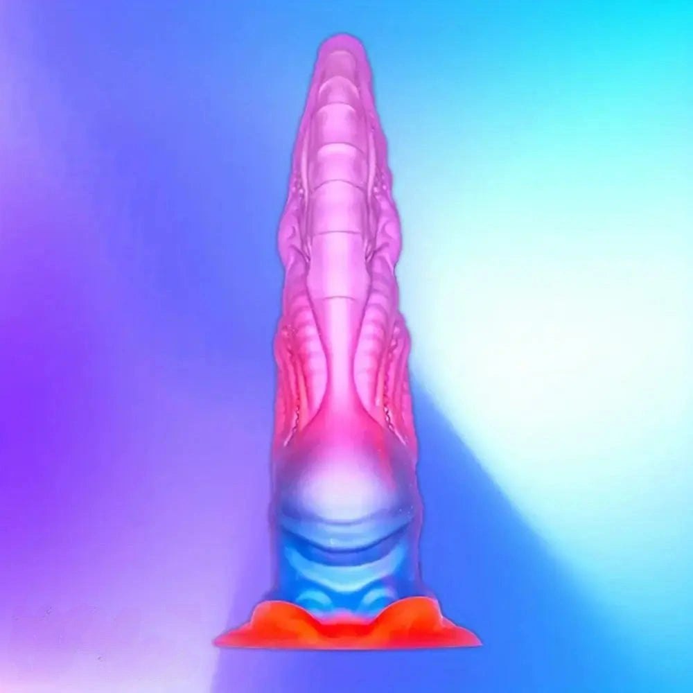 Pink gradient textured silicone fantasy dildo, photo 3