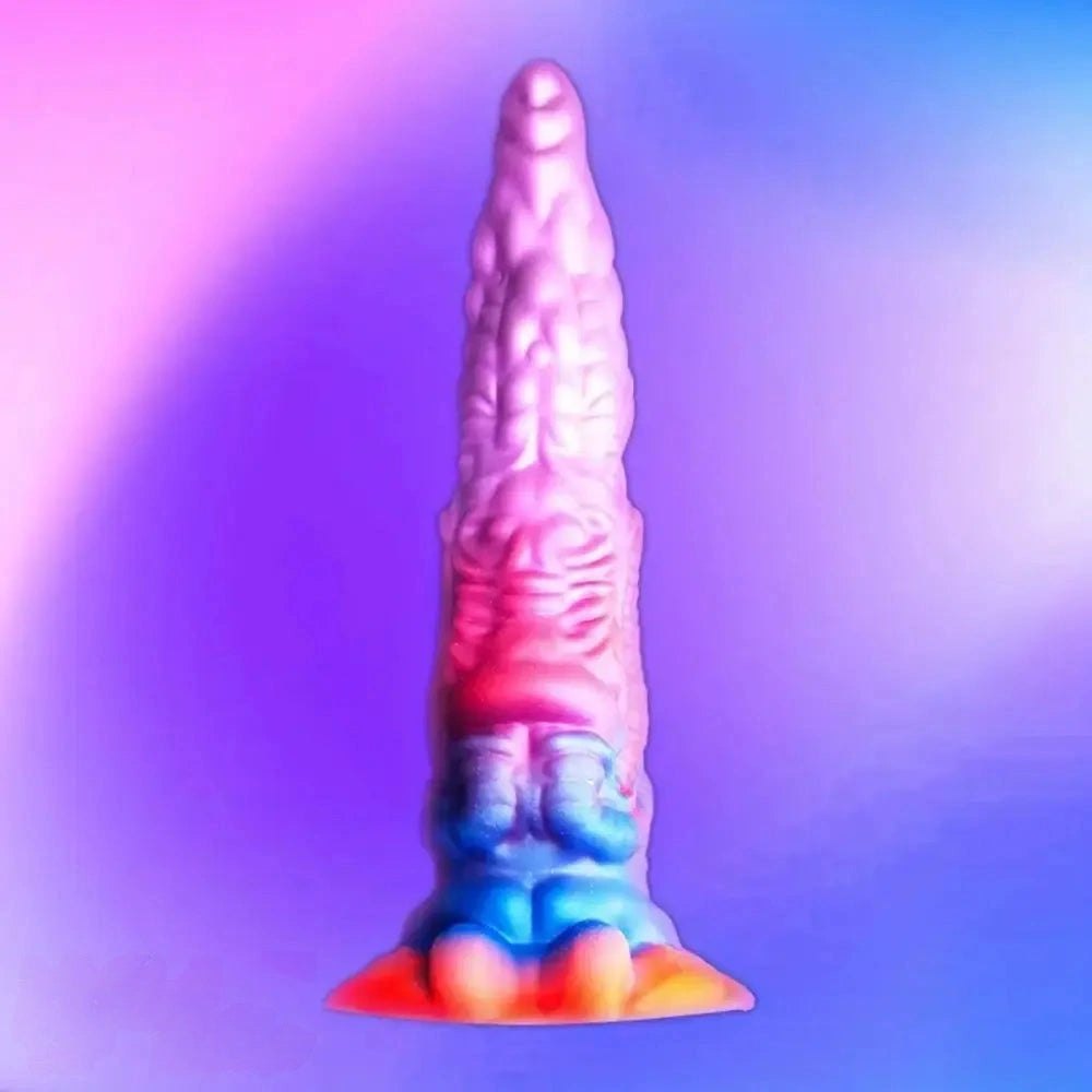 Pink gradient textured silicone fantasy dildo, photo 4