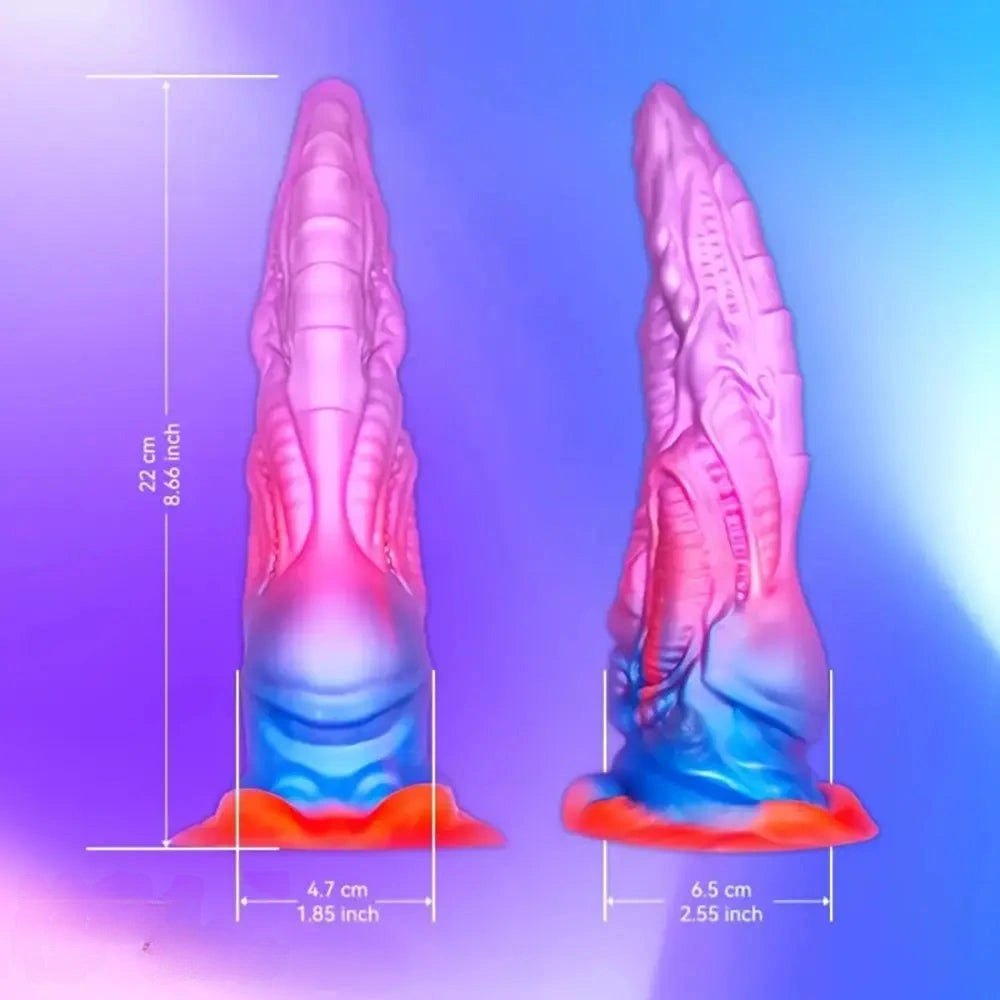 Pink gradient textured silicone fantasy dildo, photo 5