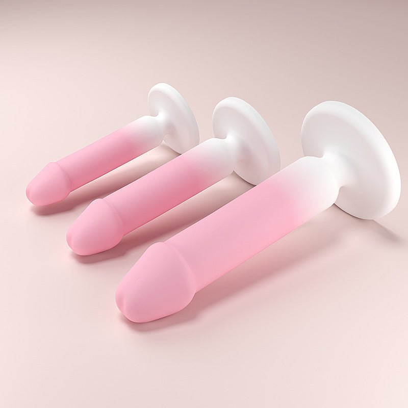 Gradient pink silicone dildo with suction cup base, photo 2