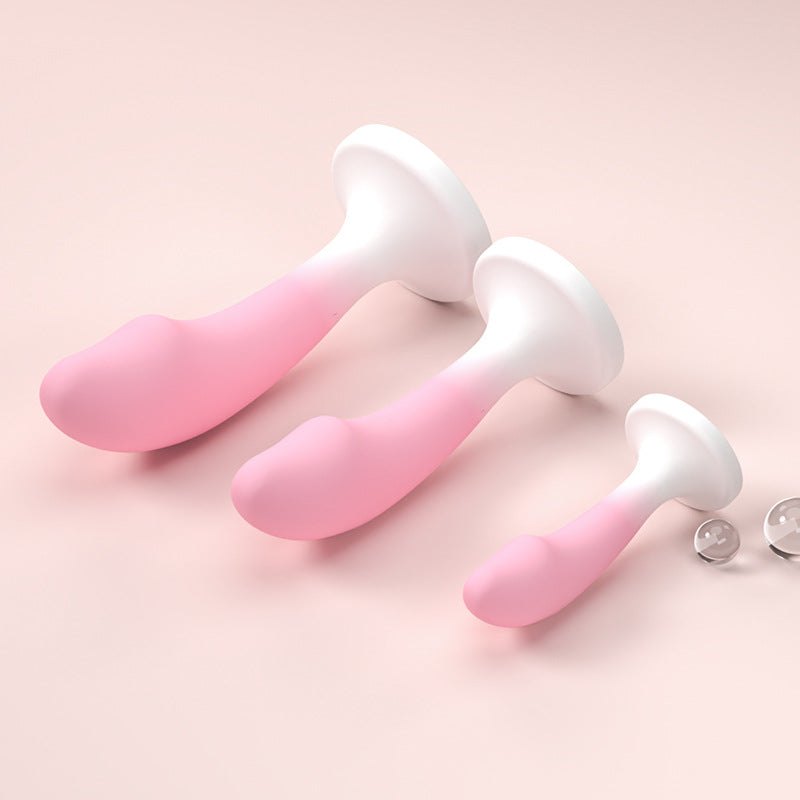 Gradient pink silicone dildo with suction cup base, photo 3