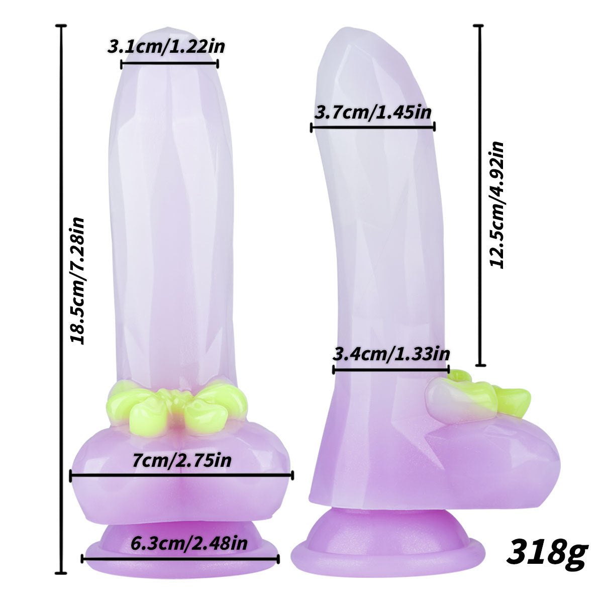 Gradient purple realistic dildo with bow accent, photo 11