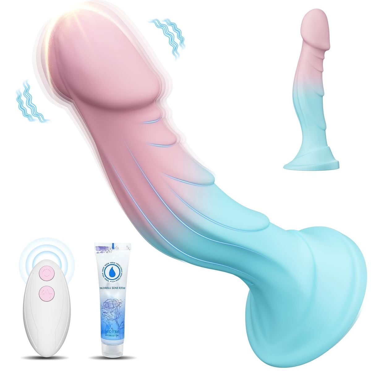 Pink and blue gradient realistic silicone dildo, photo 2