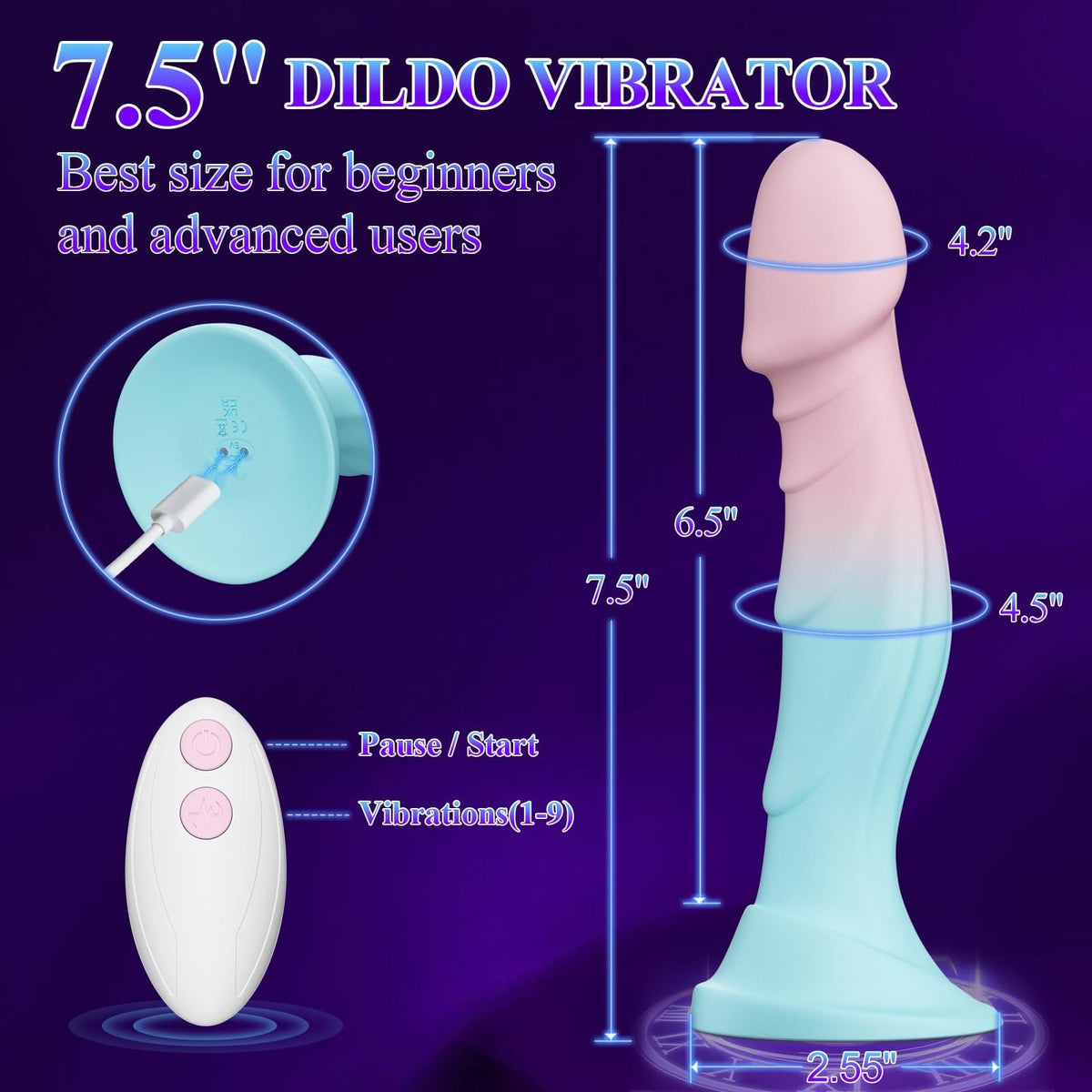 Pink and blue gradient realistic silicone dildo, photo 4