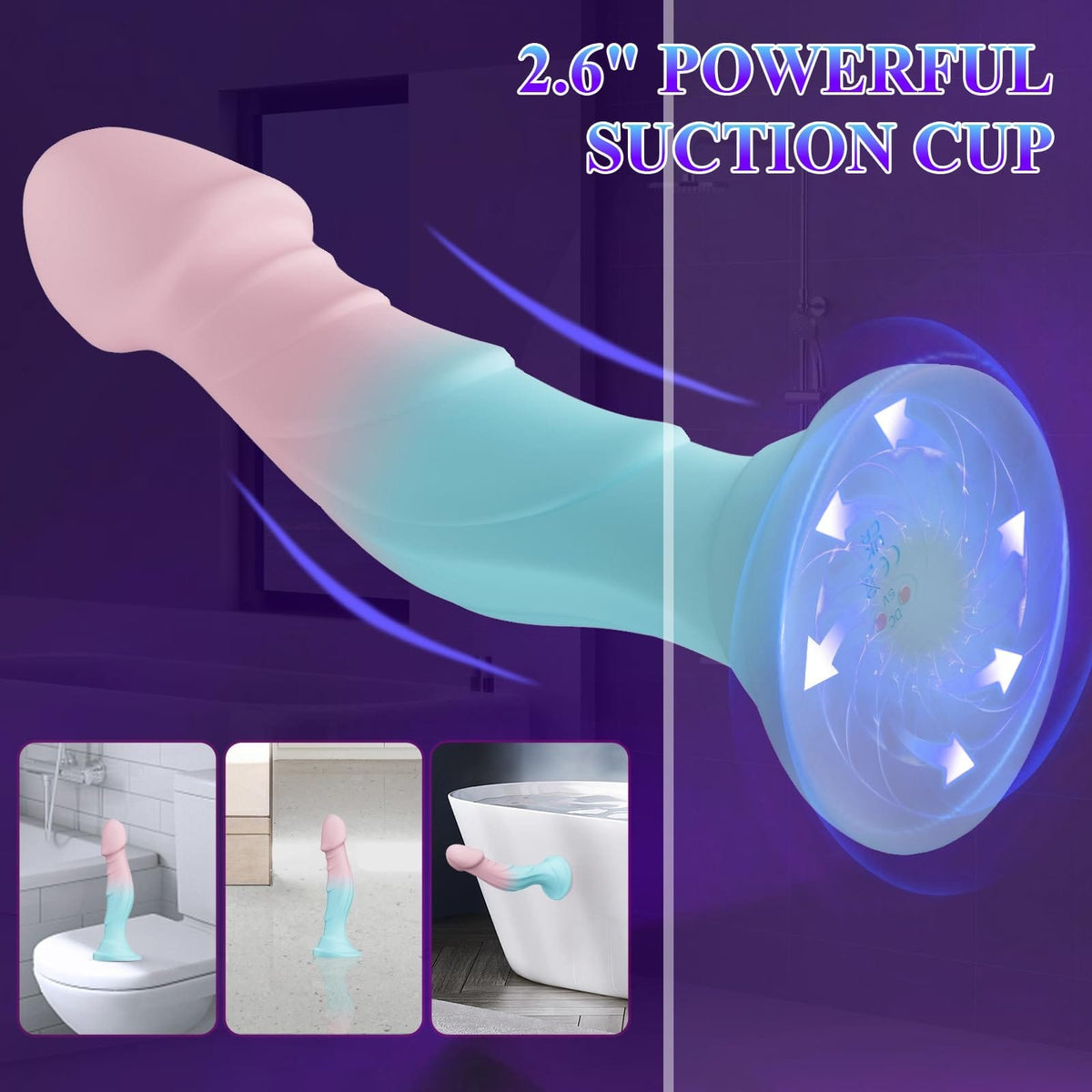 Pink and blue gradient realistic silicone dildo, photo 5
