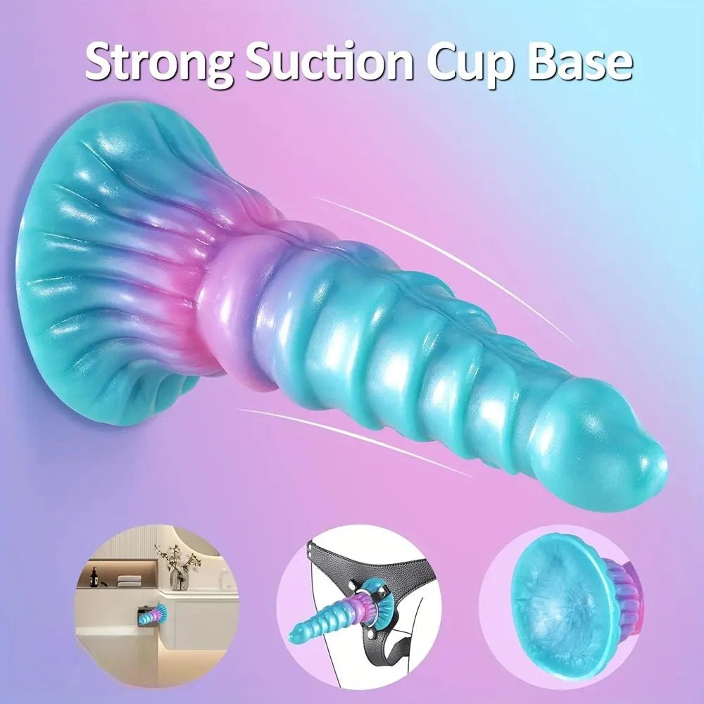 Spiral-ridged gradient fantasy dildo, photo 3