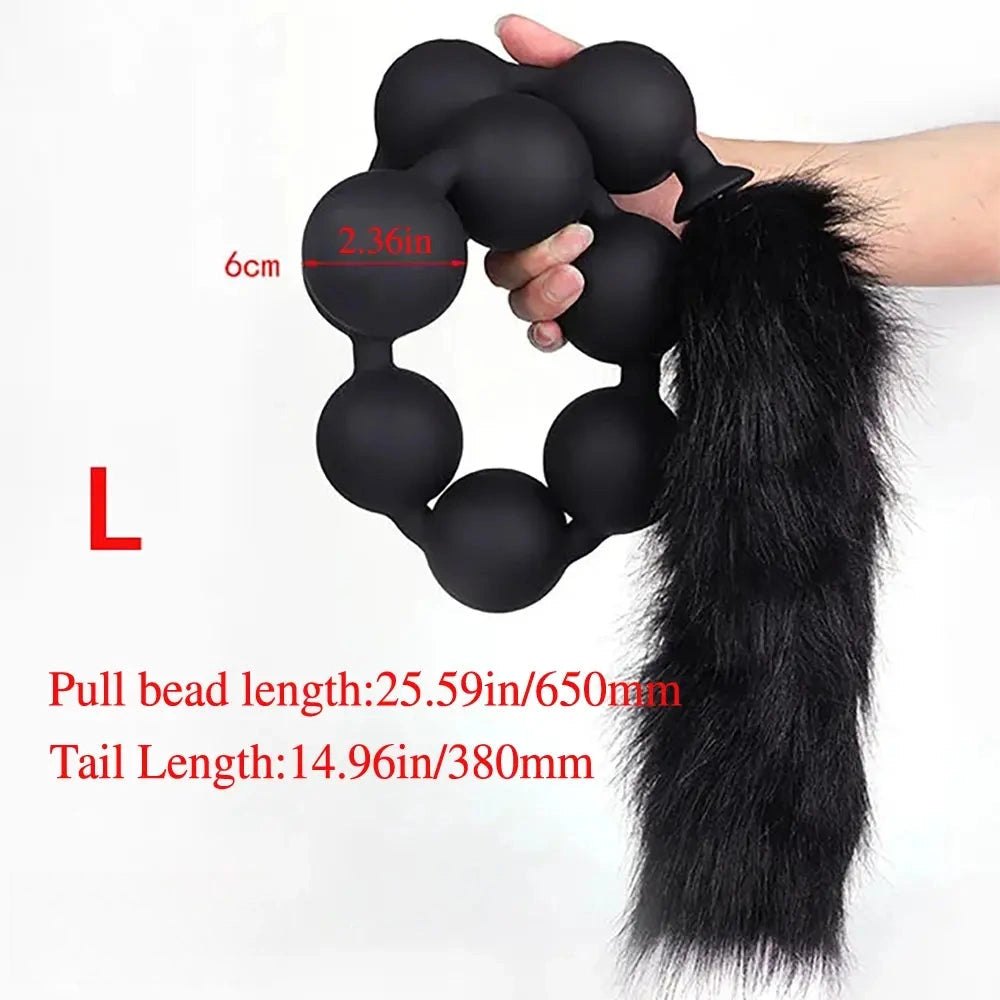 Black fox tail silicone anal beads plug