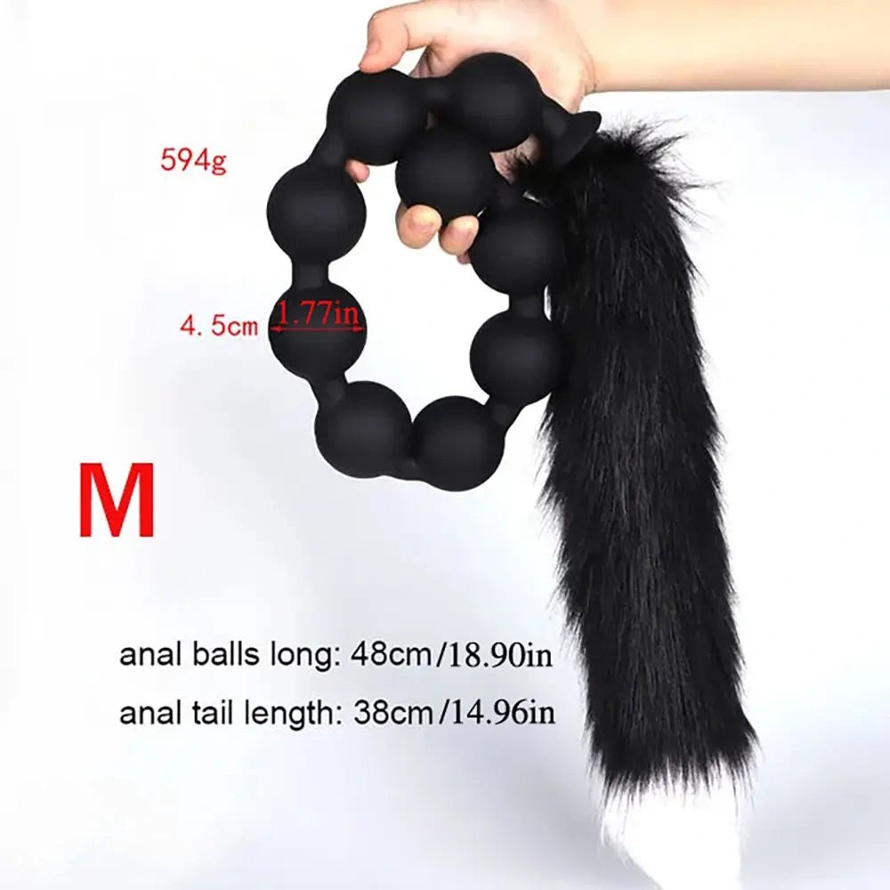 Black fox tail silicone anal beads plug