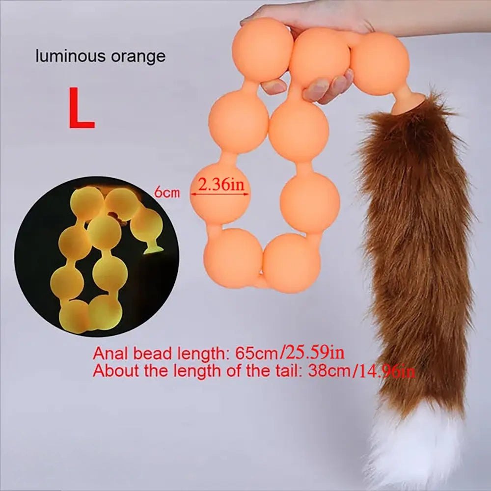 Brown fox tail silicone anal beads plug
