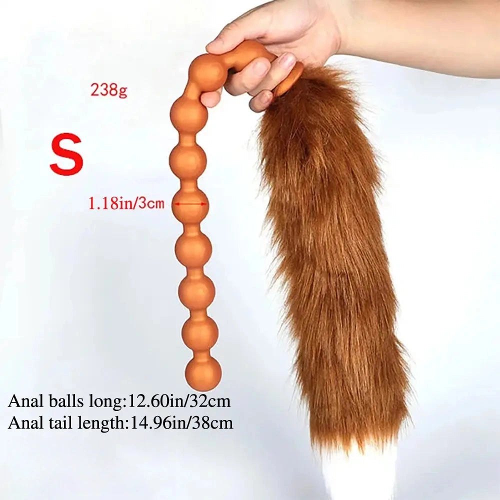 Brown fox tail silicone anal beads plug