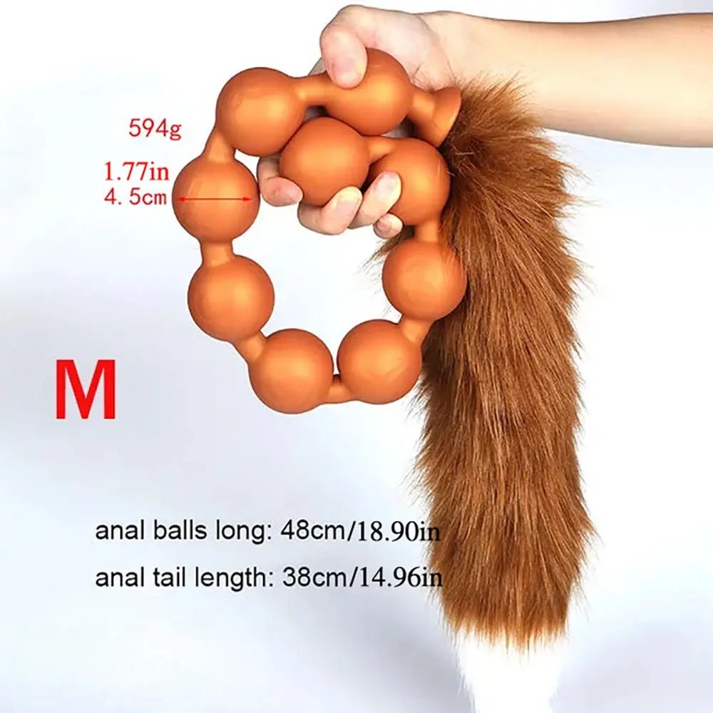 Brown fox tail silicone anal beads plug