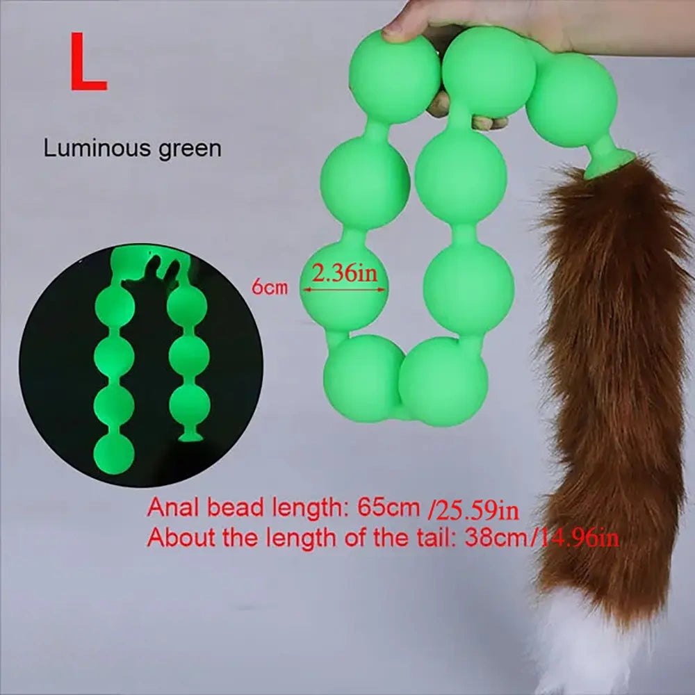 Green fox tail silicone anal beads plug