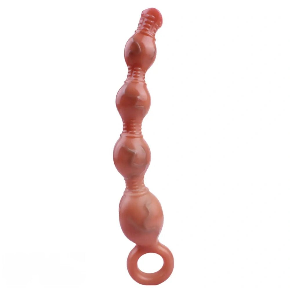 Flesh silicone anal beads with pull ring handle, photo 1