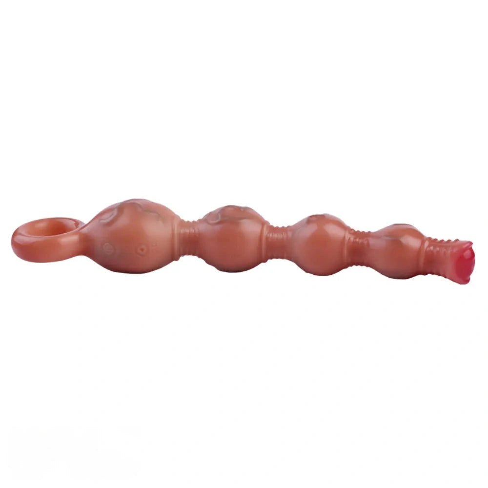Flesh silicone anal beads with pull ring handle, photo 12