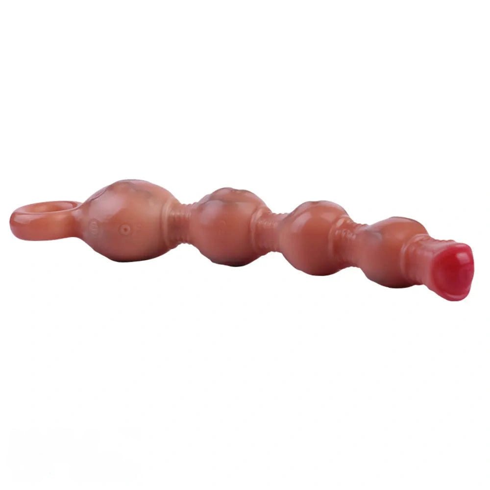 Flesh silicone anal beads with pull ring handle, photo 13