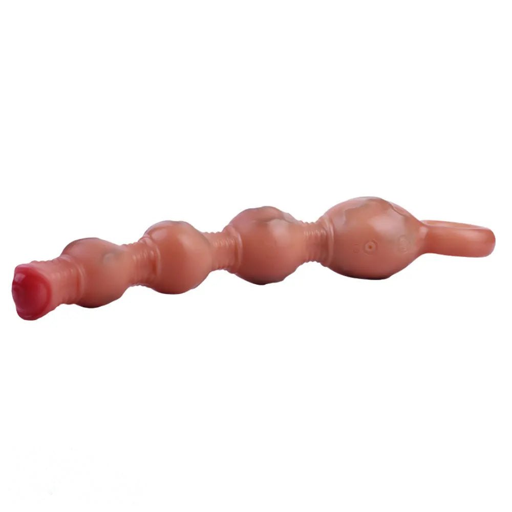 Flesh silicone anal beads with pull ring handle, photo 14