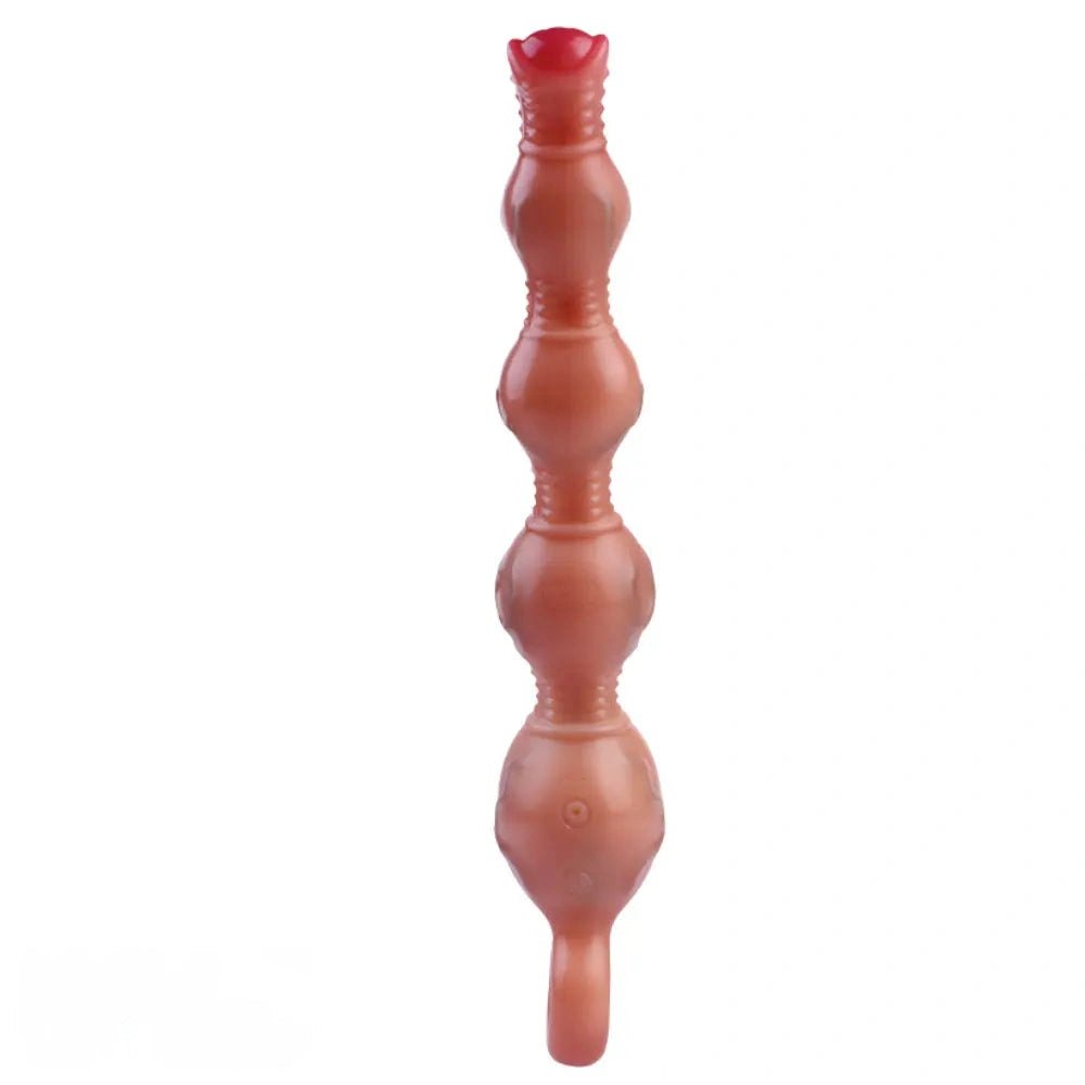 Flesh silicone anal beads with pull ring handle, photo 15