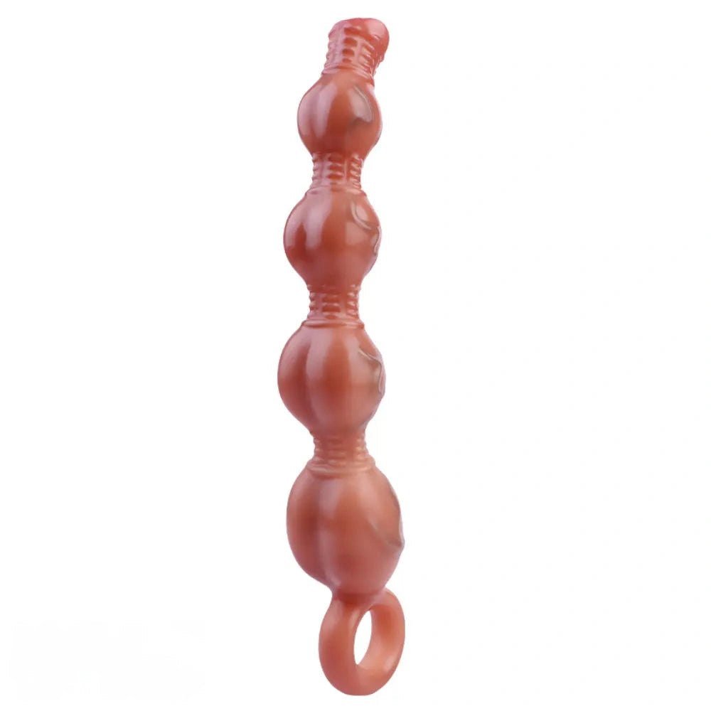 Flesh silicone anal beads with pull ring handle, photo 16