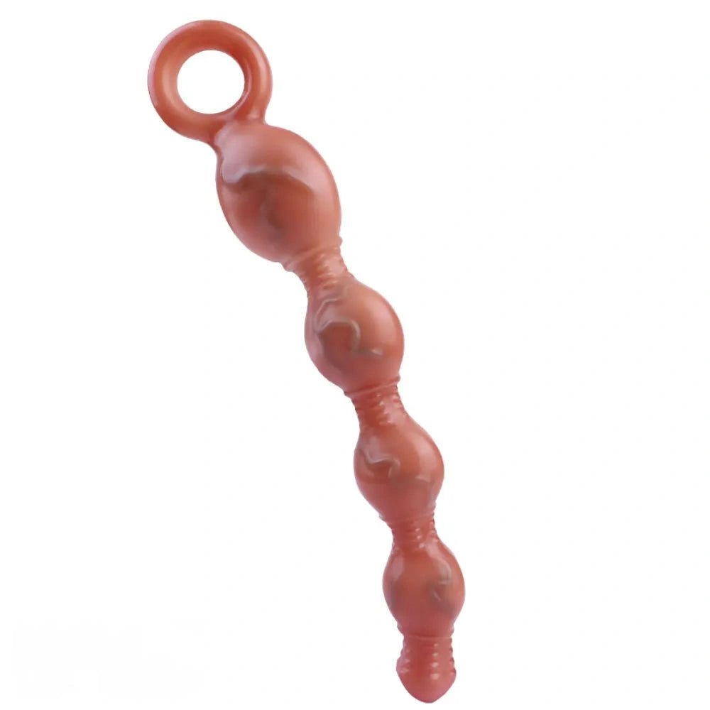 Flesh silicone anal beads with pull ring handle, photo 17