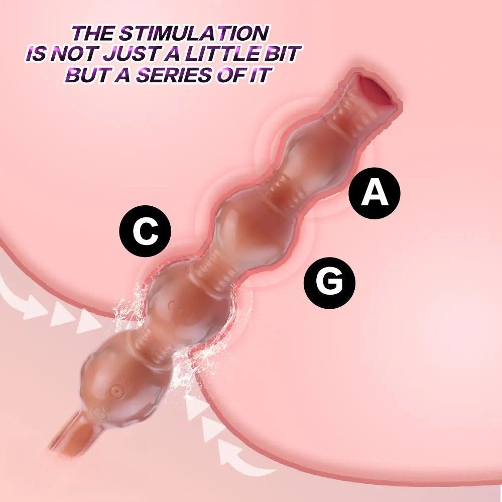 Flesh silicone anal beads with pull ring handle, photo 2