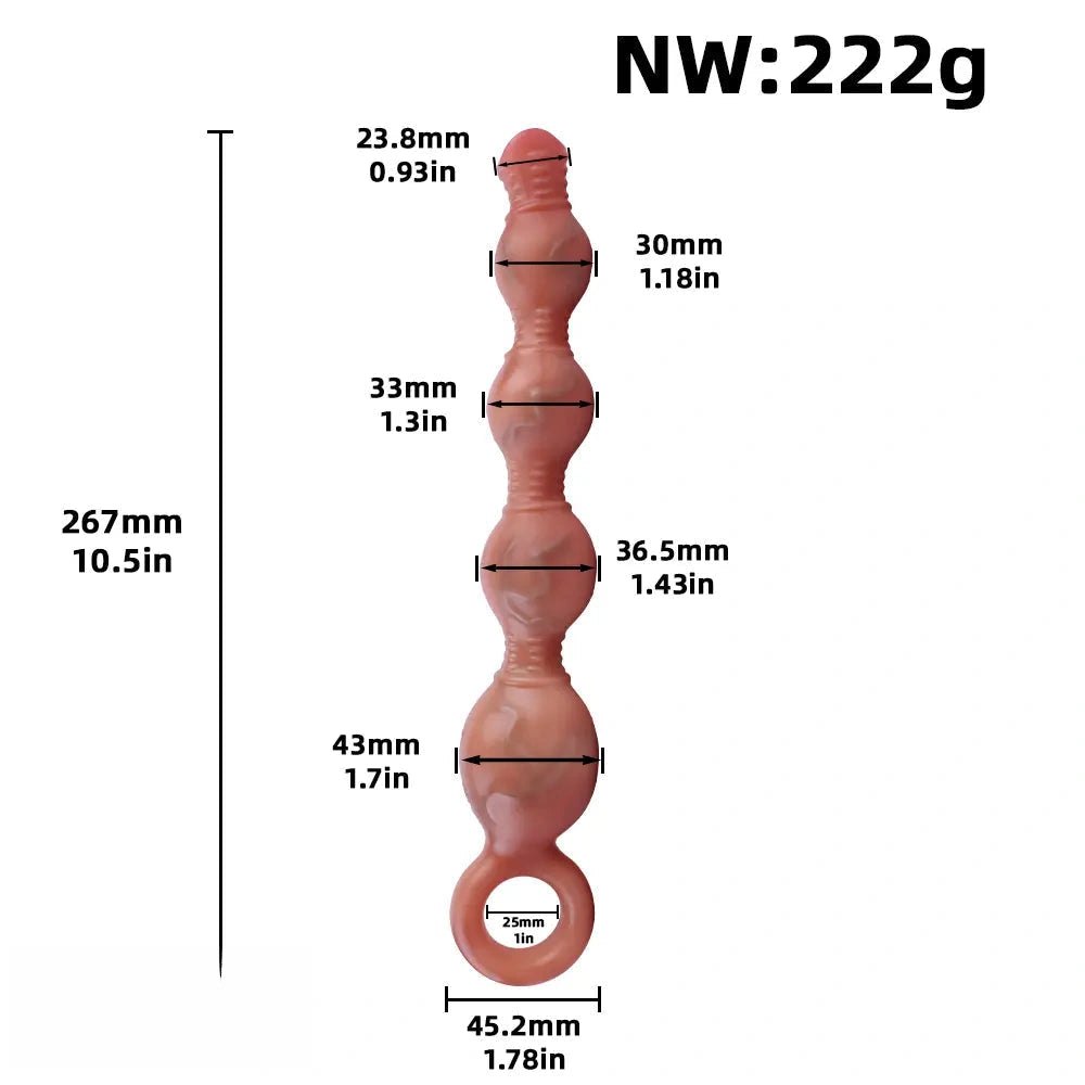 Flesh silicone anal beads with pull ring handle, photo 6