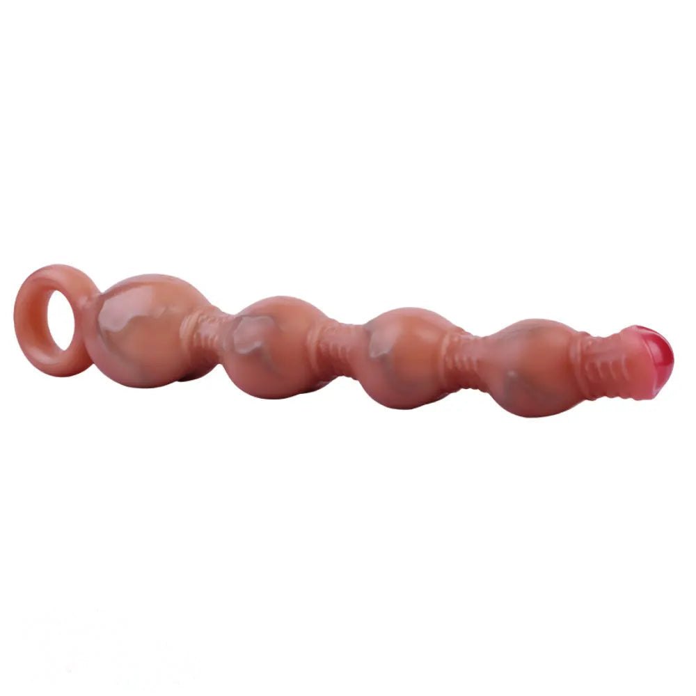 Flesh silicone anal beads with pull ring handle, photo 9