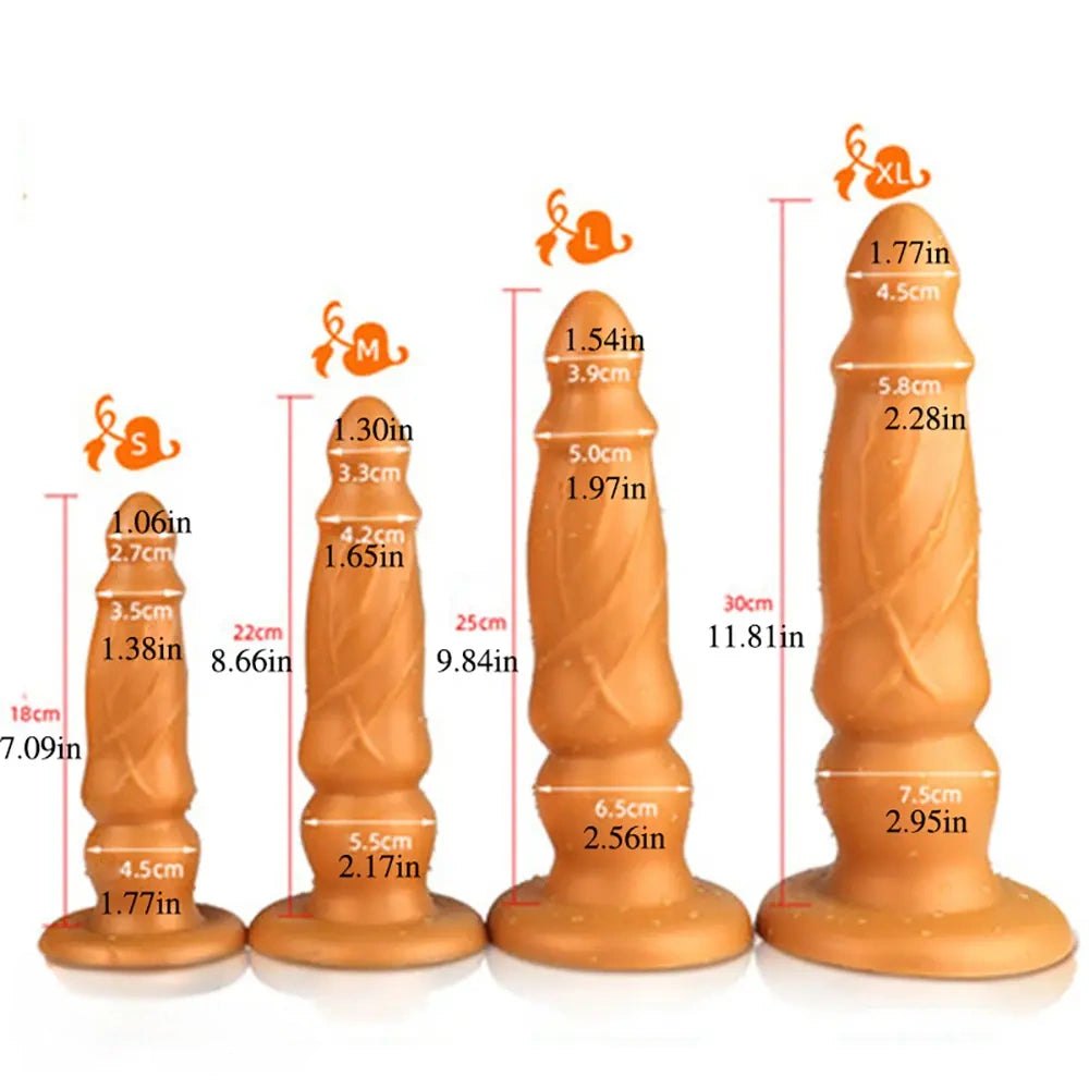 Gold graduated anal training silicone dildo