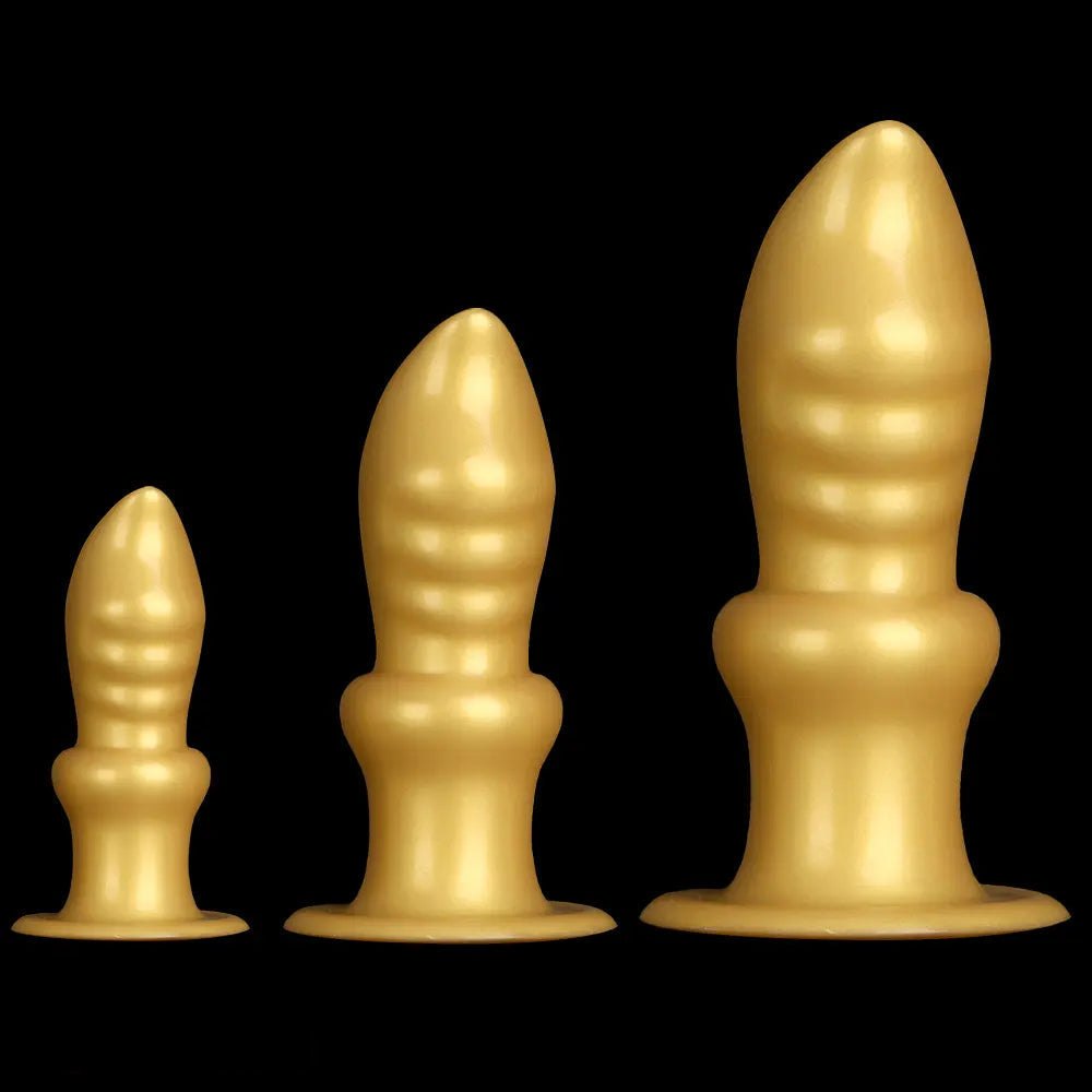 Gold silicone graduated anal training plug, photo 1