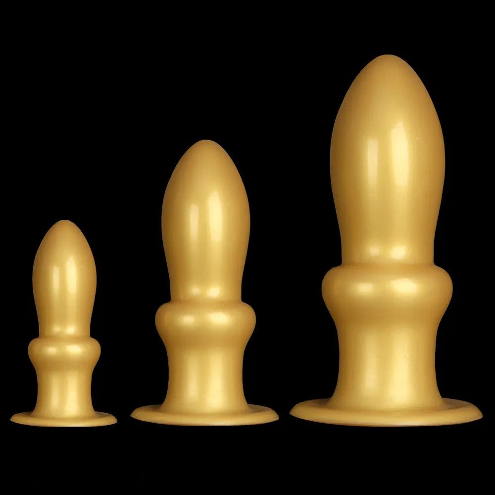 Gold silicone graduated anal training plug, photo 3